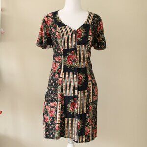 Vintage 90s Navy Floral Button Up Mini Dress (XS)